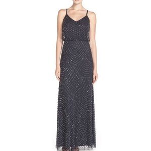 Adrianna Papell Dark Grey Blouson Beaded Gown 10